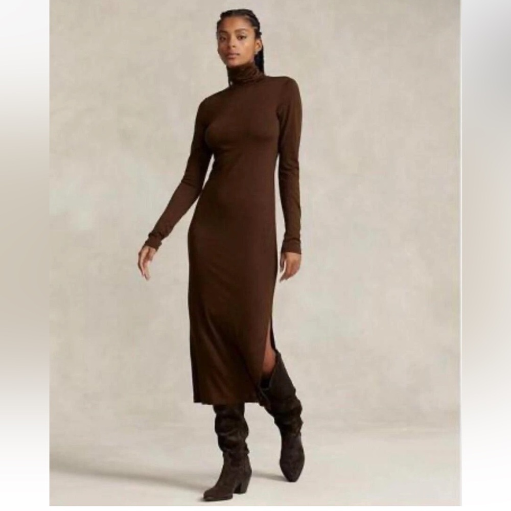 Polo by RALPH LAUREN Brown Turtleneck Wool Blend Knit Dress Size XL - Picture 4 of 9